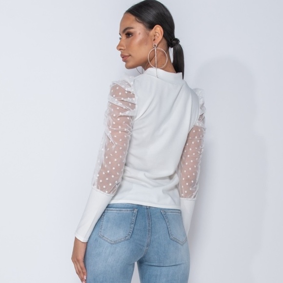 Cassie White Polka Dot Sheer Sleeve Blouse Top - Picture 7 of 8